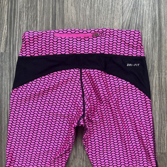 Nike Dri Fit Crop Athletic Leggings Geometric Pink Size XS Running Y2K - Picture 6 of 6